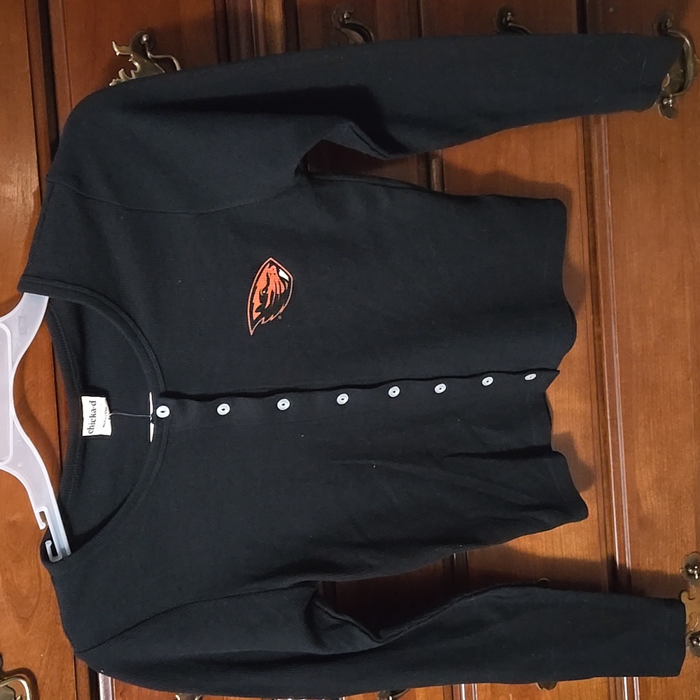 Black Button-Up Cardigan with Beaver Logo Medium